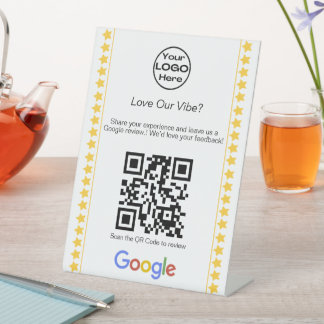 Modern Logo Five Star Rating Google Review QR Code Pedestal Sign