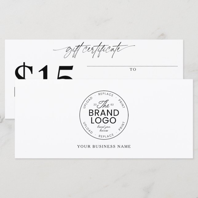 Modern Logo Gift Certificate Add Your Amount  (Front/Back)