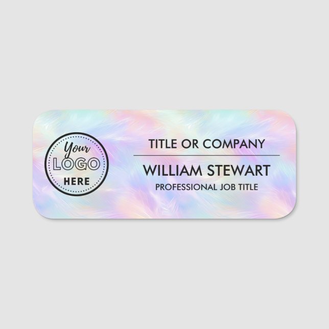 Modern Logo Iridescent Opal Employee Staff Name Tag (Front)