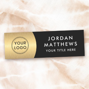 Modern logo, name and title golden gradient black  name tag