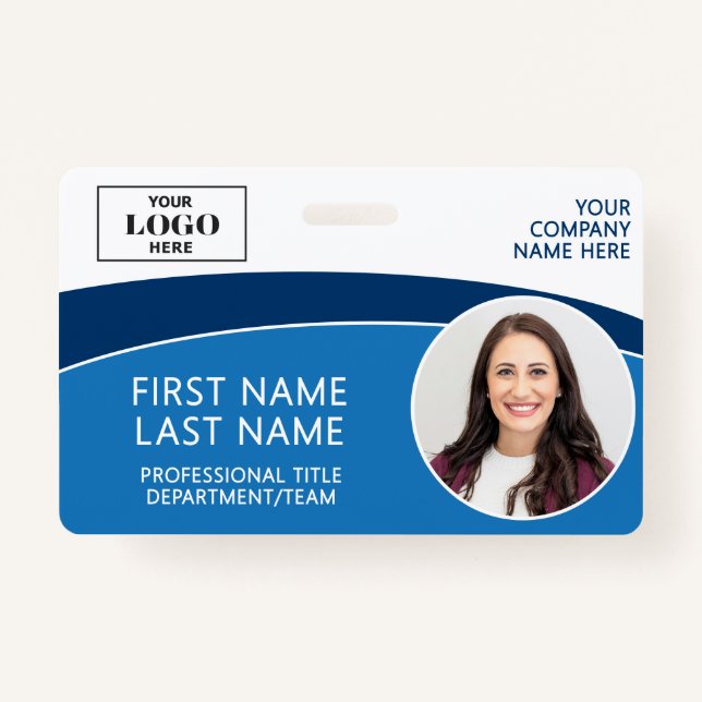 Modern Logo Photo ID Barcode Employee Name Badge (Front)