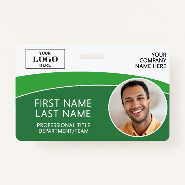 Modern Logo Photo ID Barcode Employee Name Badge (Devant)