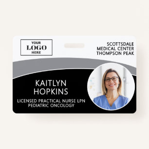 Modern Logo Photo ID Barcode Nurse Name Badge