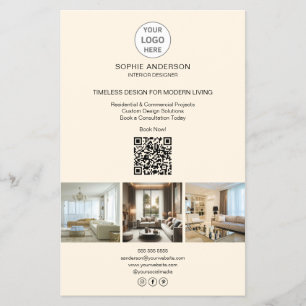 Modern Logo Photo QR Cream Professional Business Flyer