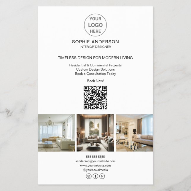 Modern Logo Photo QR White Professional Business Flyer (Front)