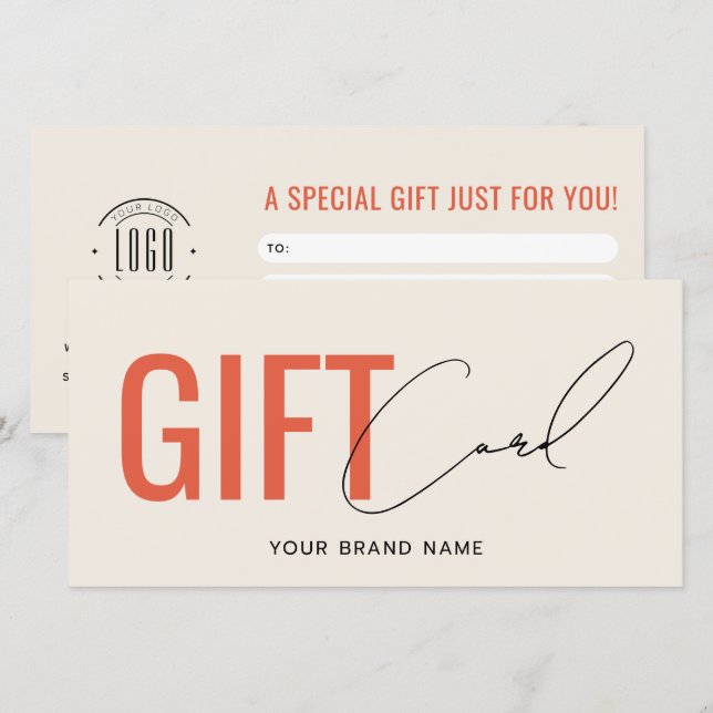 Modern logo professional beige orange gift card (Front/Back)