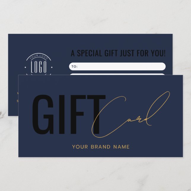 Modern logo professional navy blue gift card (Front/Back)