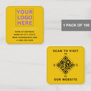 Modern Logo & QR Code   Custom Gold Rounded Corner Square Business Card