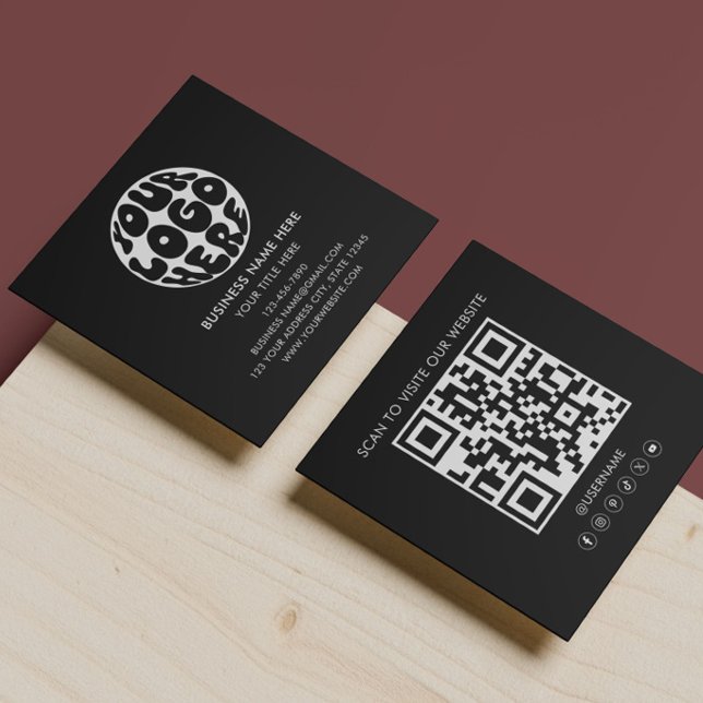 Modern Logo QR Code Custom Logo Black & White Square Business Card (Creator Uploaded)