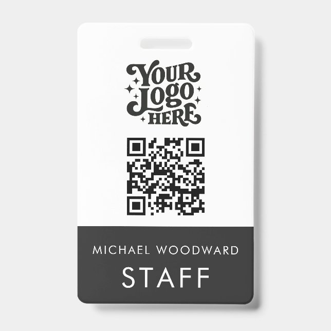 Modern Logo QR Code Employee Name  Badge (Front)