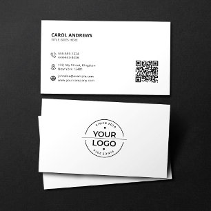 Modern Logo & QR Code Plain White Business Card