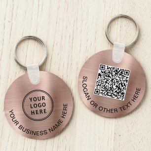 Modern Logo QR Code Promotional Rose Gold Keychain