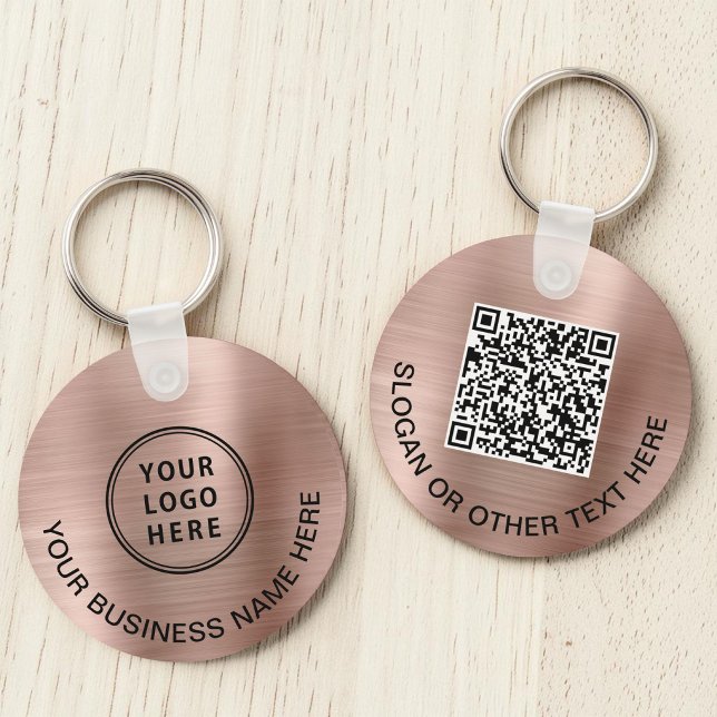 Modern Logo QR Code Promotional Rose Gold Keychain (Business Logo QR Code Promotional Rose Gold Keychain)