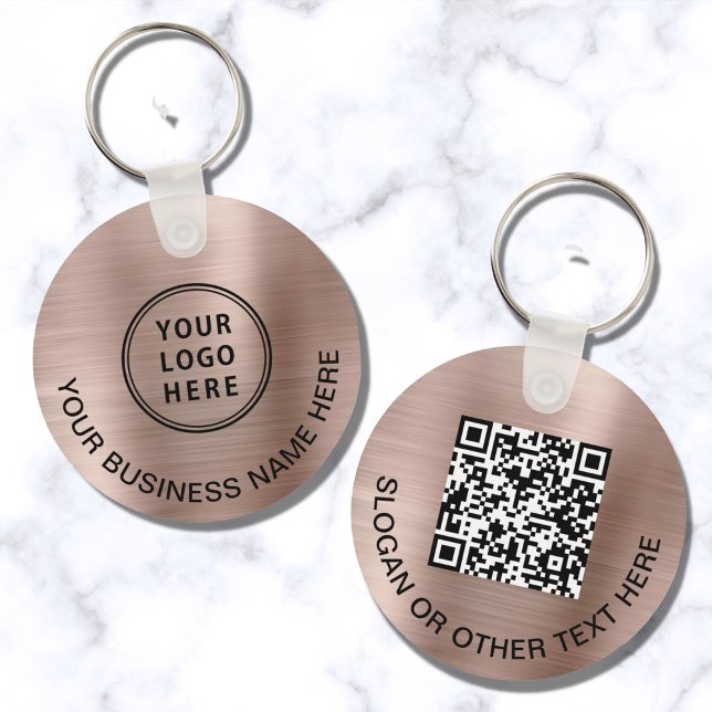Modern Logo QR Code Promotional Rose Gold Keychain (Creator Uploaded)