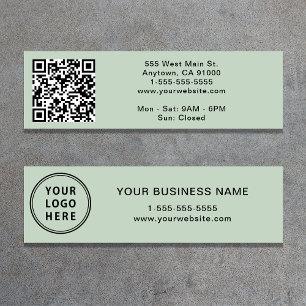 Modern Logo QR Code Sage Green Mini Business Card