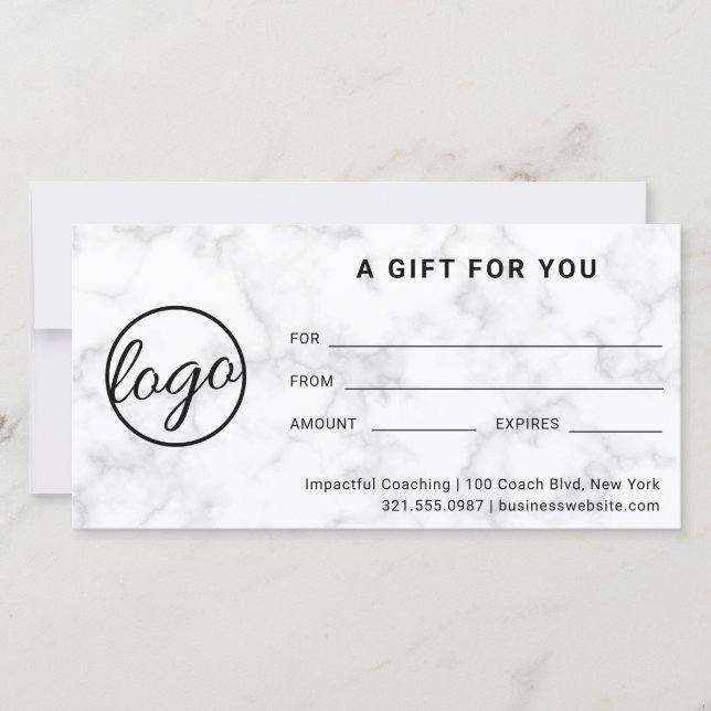 Modern Logo Simple Grey Marble Gift Certificate (Front)