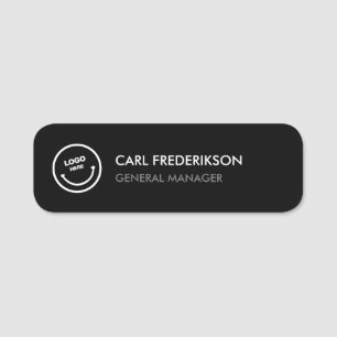 Modern Logo Staff Employee Company Black White Name Tag