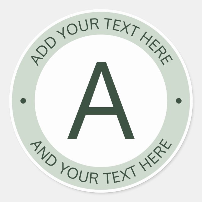 Modern Logo Style Monogram | Green & White Classic Round Sticker (Front)