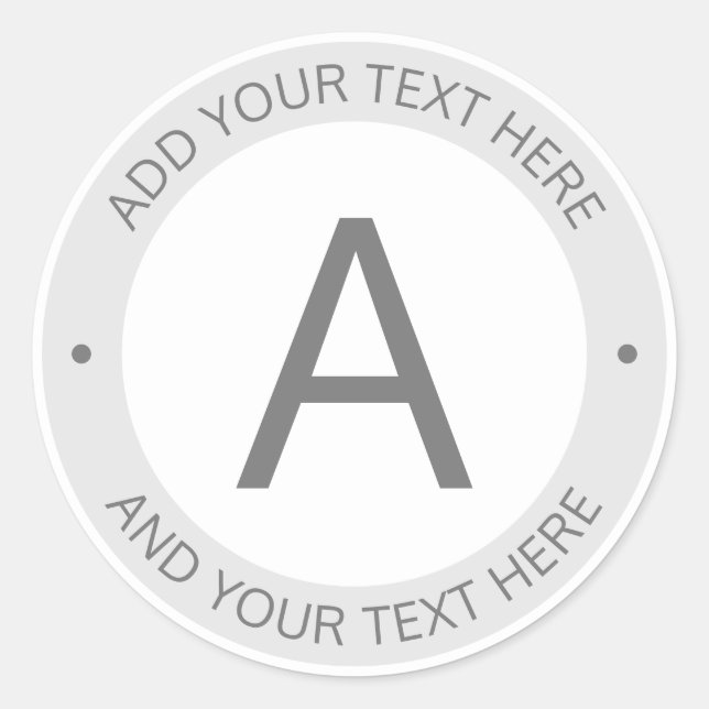 Modern Logo Style Monogram | Grey & White Classic Round Sticker (Front)