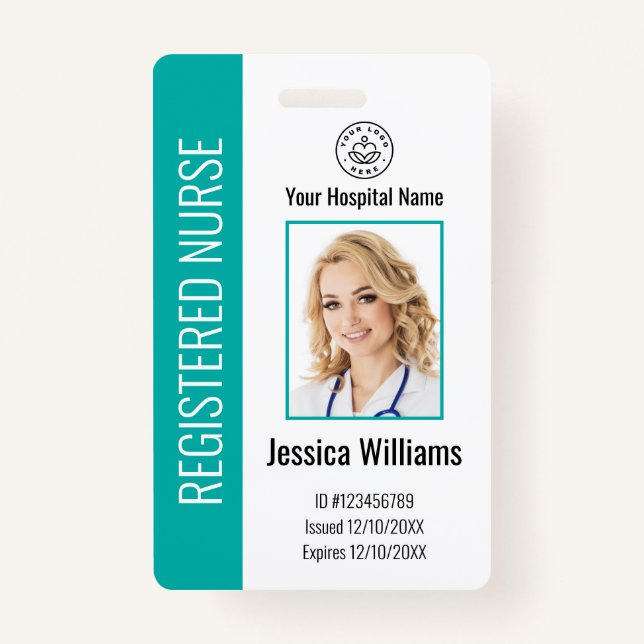 Modern Logo Template Employee Photo Name Nurse ID Badge (Front)