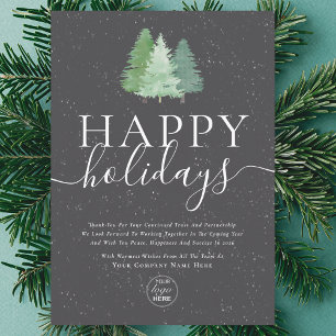 Modern Logo Watercolor Xmas Pine Trees Business Holiday Card