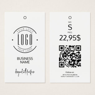 Modern logo white black QR code clothing hang tag 