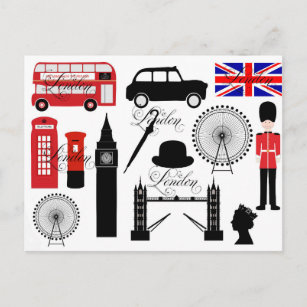 Modern London Great Britain icons vintage typo Postcard