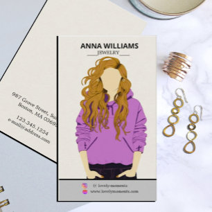 Modern long curlye Blonde Hair Girly Earring Business Card