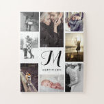 Modern Look Monogram and Photos Black and White Jigsaw Puzzle<br><div class="desc">This stylish puzzle is filled with eight of your favorite personal photos arranged in a modern grid,  with your monogram and name in the center. The perfect personalized gift for so many people in your family!</div>