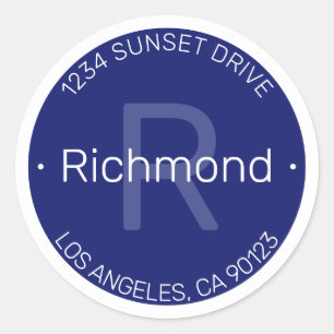 Modern look   Navy Blue & White Return Address Classic Round Sticker