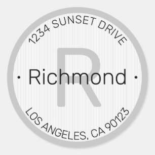 Modern look   White Black & Grey Return Address Classic Round Sticker