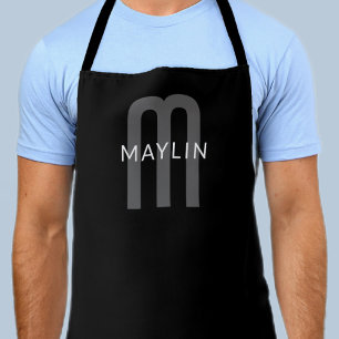 Modern Looking Monogrammed Name Black Grey White Apron