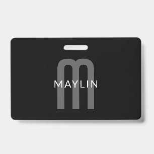 Modern Looking Monogrammed Name Black Grey White Badge
