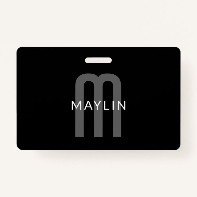 Modern Looking Monogrammed Name | Black Grey White Badge (Front)