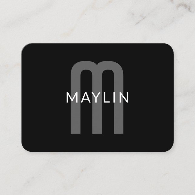 Modern Looking Monogrammed Name | Black Grey White Enclosure Card (Front)