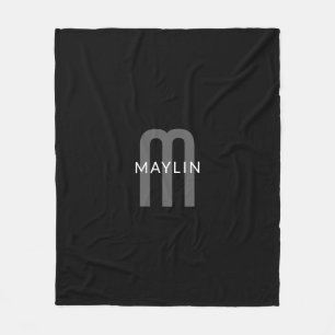 Modern Looking Monogrammed Name   Black Grey White Fleece Blanket
