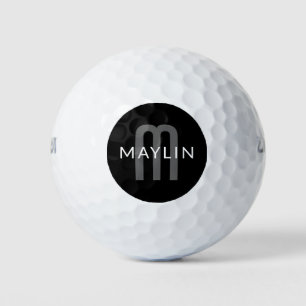 Modern Looking Monogrammed Name   Black Grey White Golf Balls