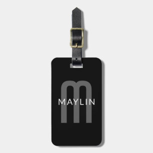 Modern Looking Monogrammed Name   Black Grey White Luggage Tag