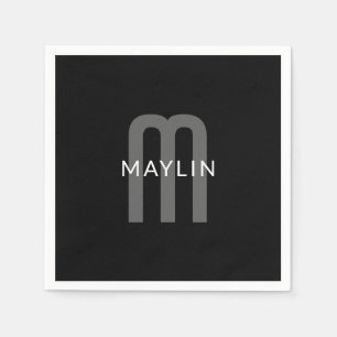 Modern Looking Monogrammed Name   Black Grey White Napkin
