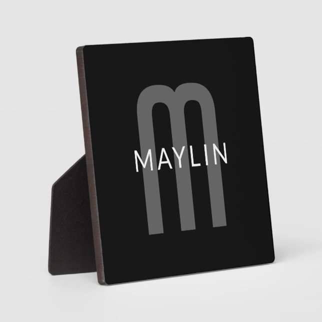 Modern Looking Monogrammed Name | Black Grey White Plaque (Front)