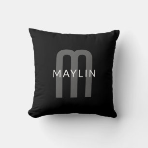 Modern Looking Monogrammed Name   Black Grey White Throw Pillow