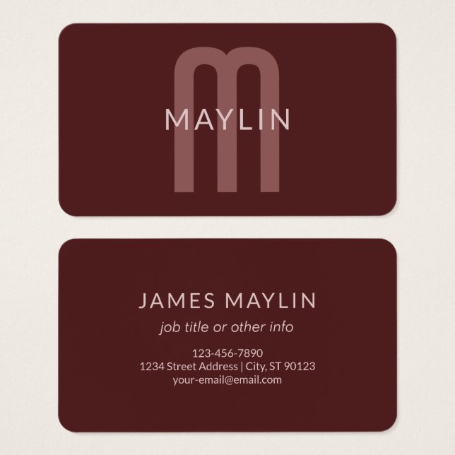 Modern Looking Monogrammed Name | Maroon Red (Front & Back)