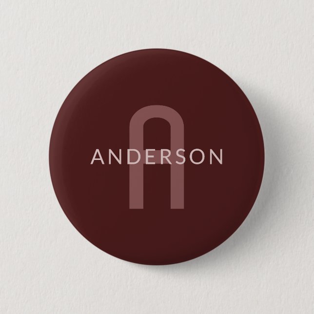 Modern Looking Monogrammed Name | Maroon Red 2 Inch Round Button (Front)