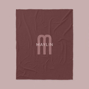 Modern Looking Monogrammed Name Maroon Red Fleece Blanket