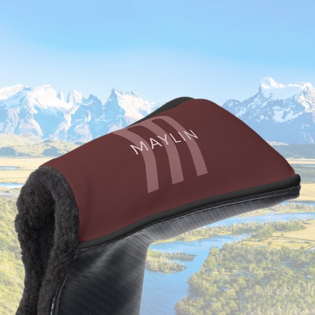 Modern Looking Monogrammed Name | Maroon Red Golf Head Cover (Creator Uploaded)