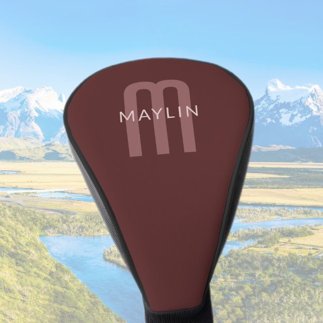 Modern Looking Monogrammed Name | Maroon Red Golf Head Cover (Creator Uploaded)