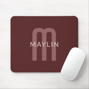 Modern Looking Monogrammed Name Maroon Red Mouse Pad