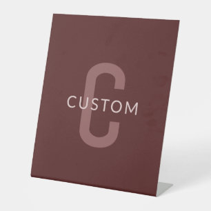 Modern Looking Monogrammed Name Maroon Red Pedestal Sign
