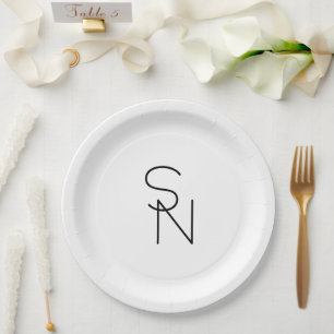 Modern Looking Overlapping Initials Paper Plate