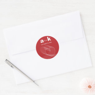 Modern Loop Heart Simple Love Lines Red Wedding Classic Round Sticker